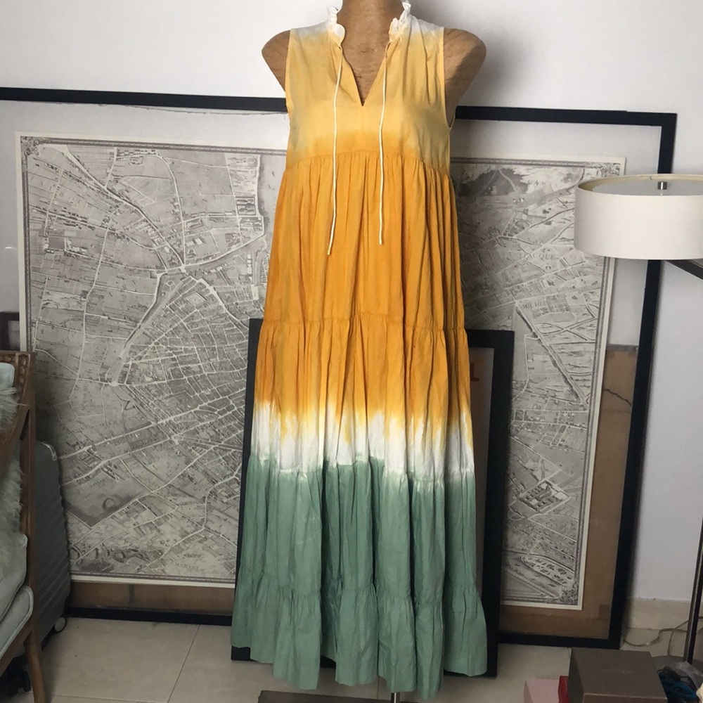 S/W/F Sleeveless Ombre Tiered Maxi Dress in Orange and Sage Size S - Picture 4 of 9